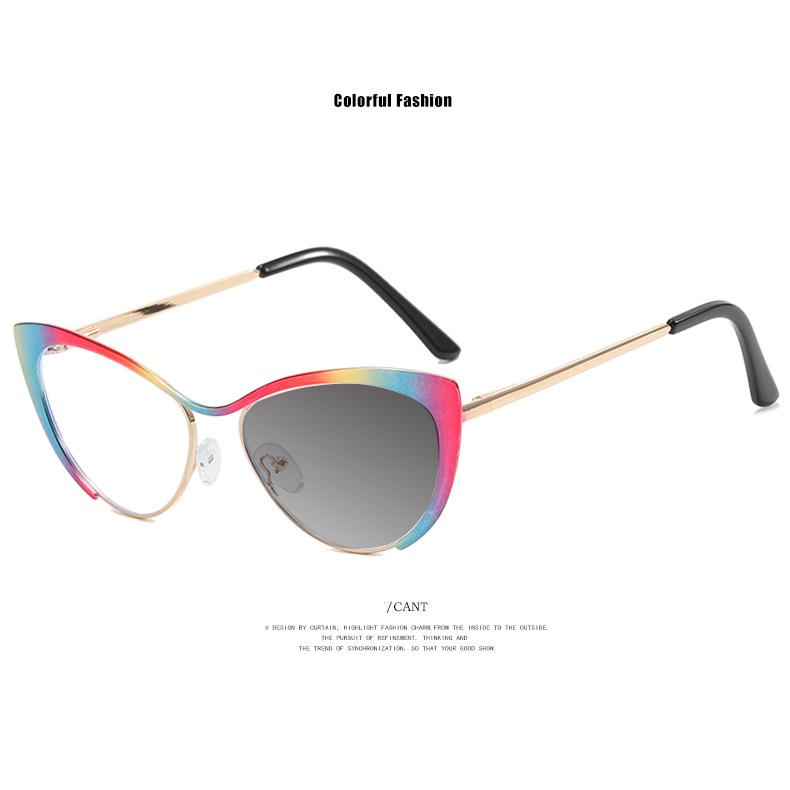 Classics Brand Luxury Design Cat Eye Gloss Silver Metal Lady Frame Photochromic Anti Blue Light Hyperopia Reading Glasses 0 ~ +6