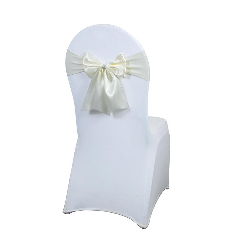 1 Pcs Satin Chair Bow Sash With Rhinestone Accent Easy Install For Wedding Banquet Party Events