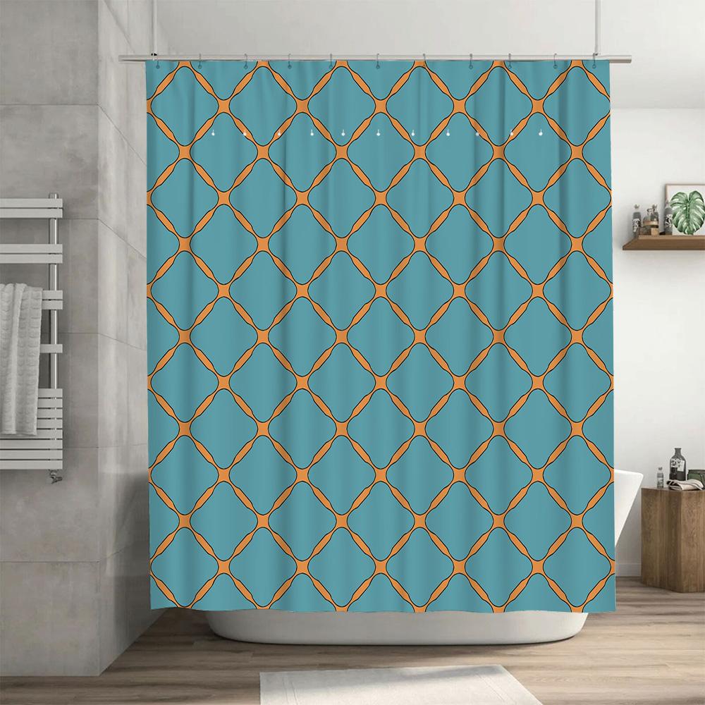 Blue Gold Geometric Shower Curtain Waterproof Bathroom Decoration Decorative Fabric Bath Mat Shower Curtain Set Home Accessories