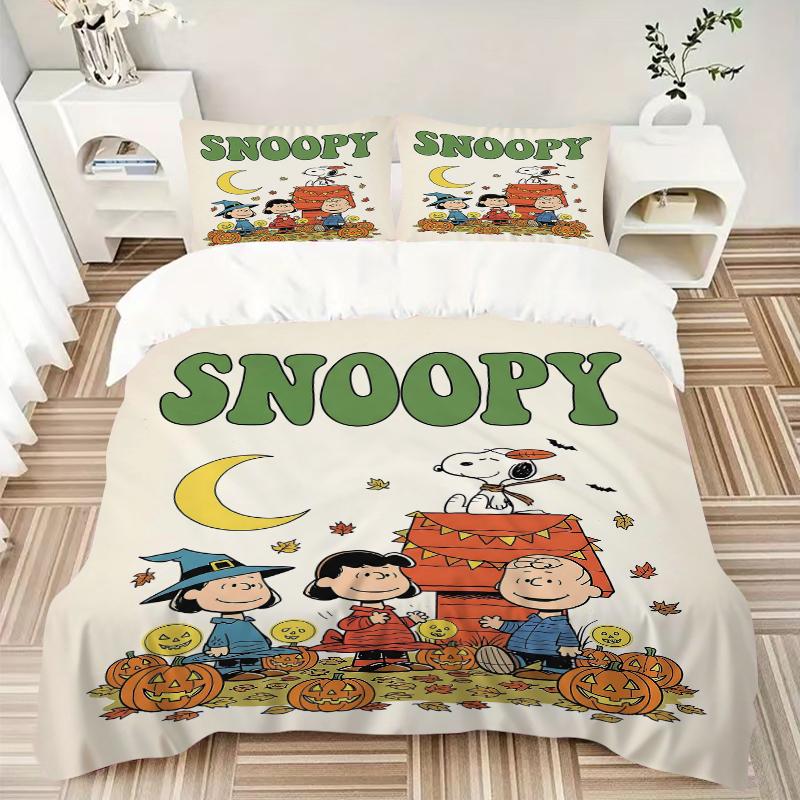 3Pcs Snoopy Halloween Celebration Bedding Set Quilt Cover Pillowcase Home Christmas Halloween Gift 1 Duvet Cover 2 Pillowcase S1468
