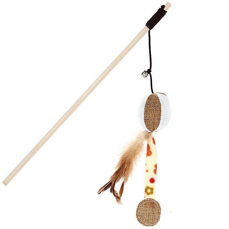 Cat Teasing Wand with Burlap, Feather, and Bell - Self-Entertainment Toy for Boredom Relief
