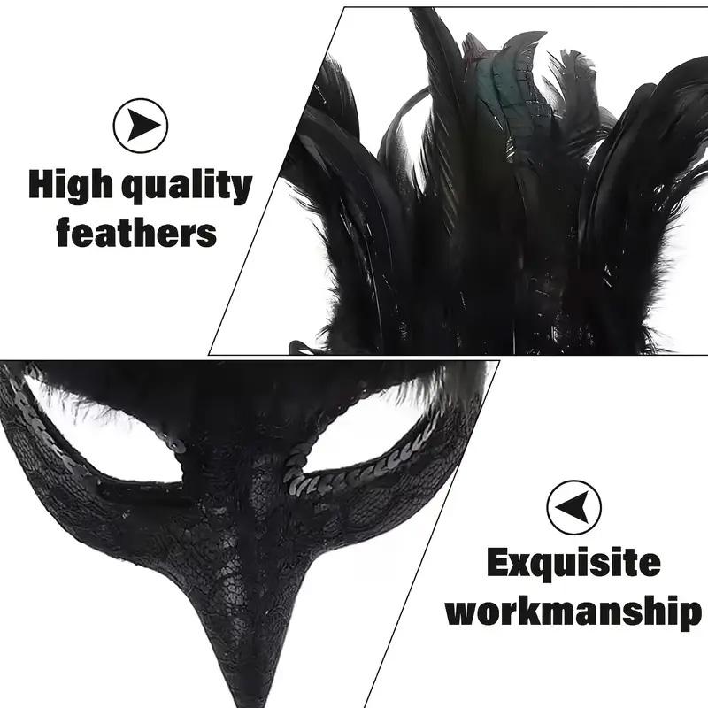 Black Feather Raven Half Face Mask Cosplay Animal Crow Bird Mouth Masks Halloween Carnival Dress Up Party Costume Props