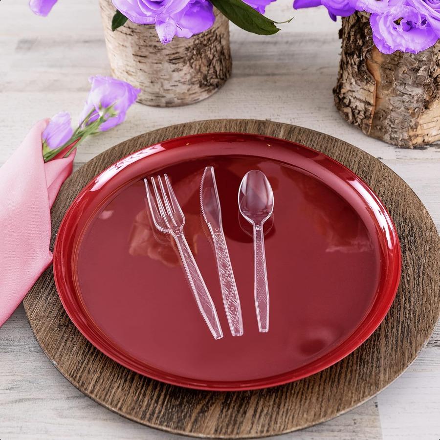 

Прозрачные пластиковые столовые приборы 360 шт.: 180 вилок 120 ложек 60 ножей. Тяжелые и прочные одноразовые столовые приборы серебристого цвета с узором аргайл United States