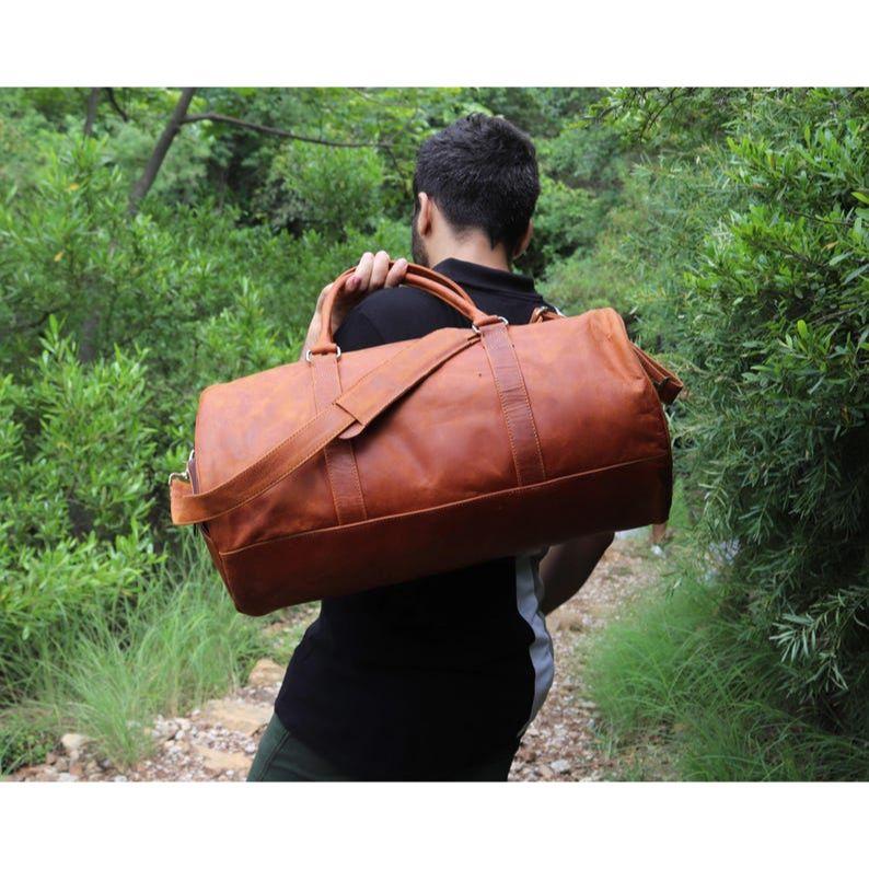 Handmade Large Leather Duffel Bag-Genuine Buffalo Leather Weekender Duffle Bag-Luxury Men's Duffle-Overnight Shoulder Bag