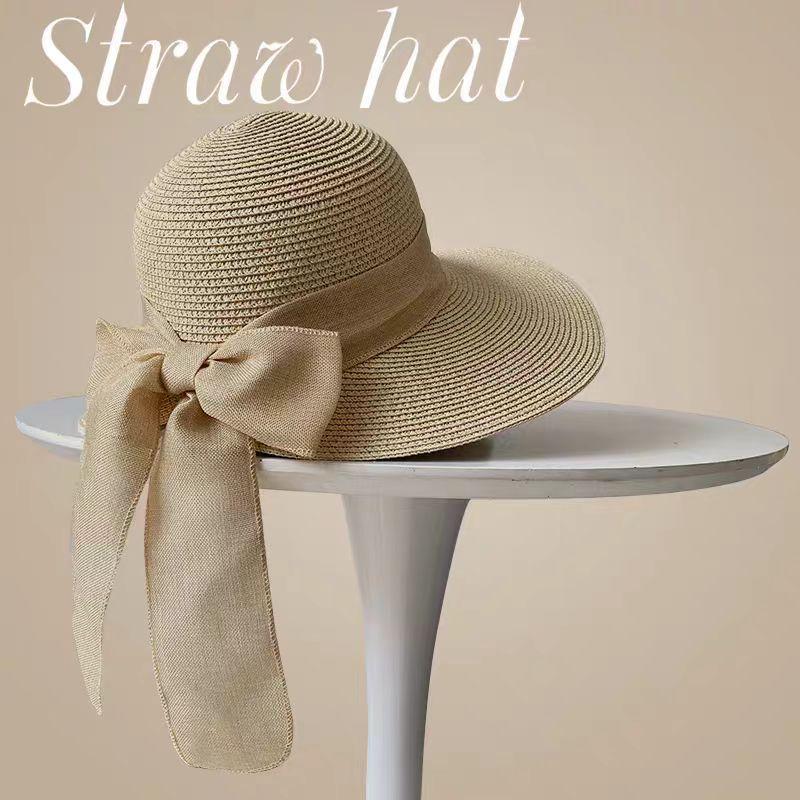 Fisherman Straw Hat Women's Big Eaves Bow Sun Protection Hat Beach Vacation Sun Hat UV Protection Straw Hat
