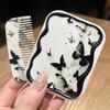 Ink Butterfly Flip-Top Folding Makeup Mirror Portable Pocket Mirror Women Rectangle Cosmetic Make Up Mirror With Comb