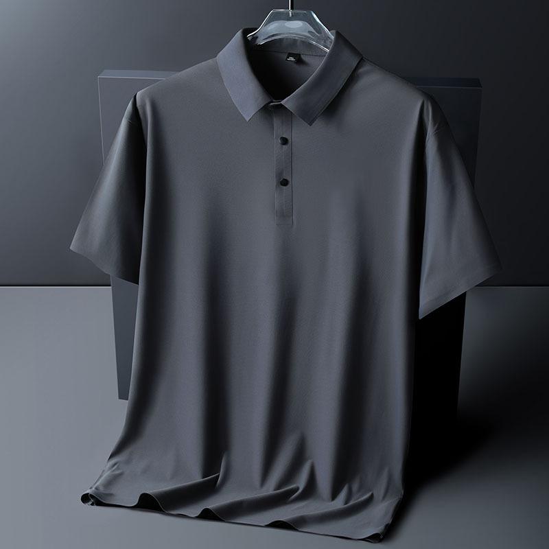 WoWo Polo Shirt Heren 6XL 7XL 8XL Zomer Nieuw Hoge Kwaliteit Heren Korte Mouw Polo Shirt IJszijde Heren Business Casual Polo Shirt 2XL donkergrijze kleur