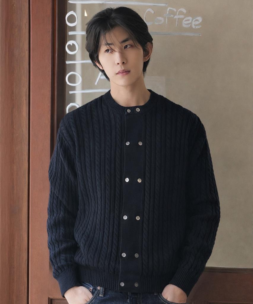 ECORR Cotton Cable Two-Button Cardigan_Black