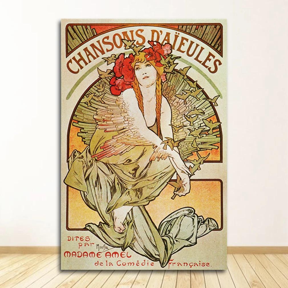 Vintage Alphonse Mucha Classic Artwork Nouveau Art Poster and Prints Canvas Painting Wall Art Pictures for Home Room Decor