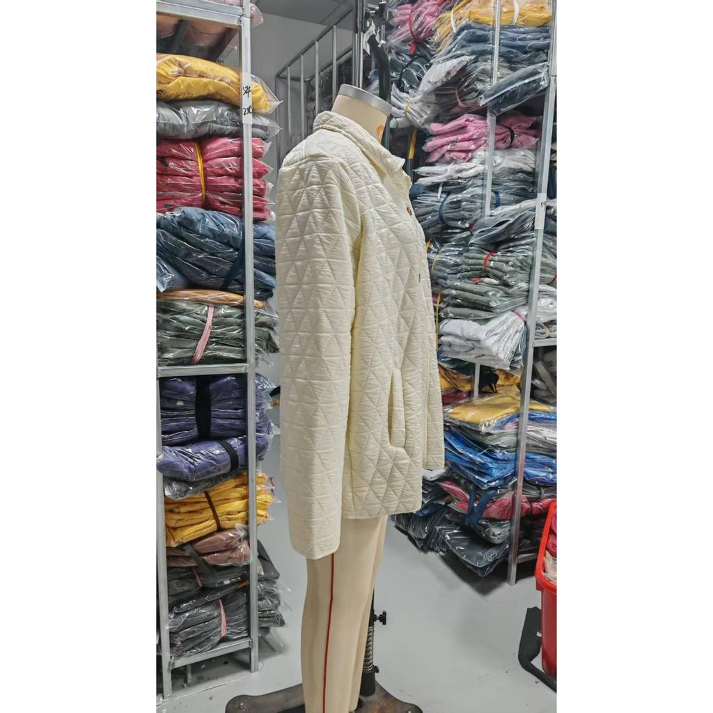Fall Winter New Women's Loose Solid Color Quilted Crew Neck Cotton Padded Jacket European American Style Casual Outerwear Wholesale