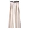 Beige Wool Trousers for Women - 2024 Autumn/Winter Straight-Leg, Slim-Fit, Elongated Wide-Leg Design