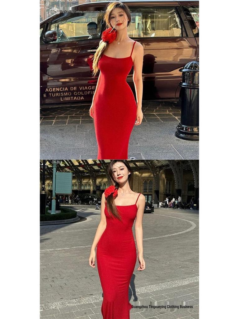 Women's Summer Sleeveless High-Waist Slim Fit Spaghetti Strap Maxi Dress