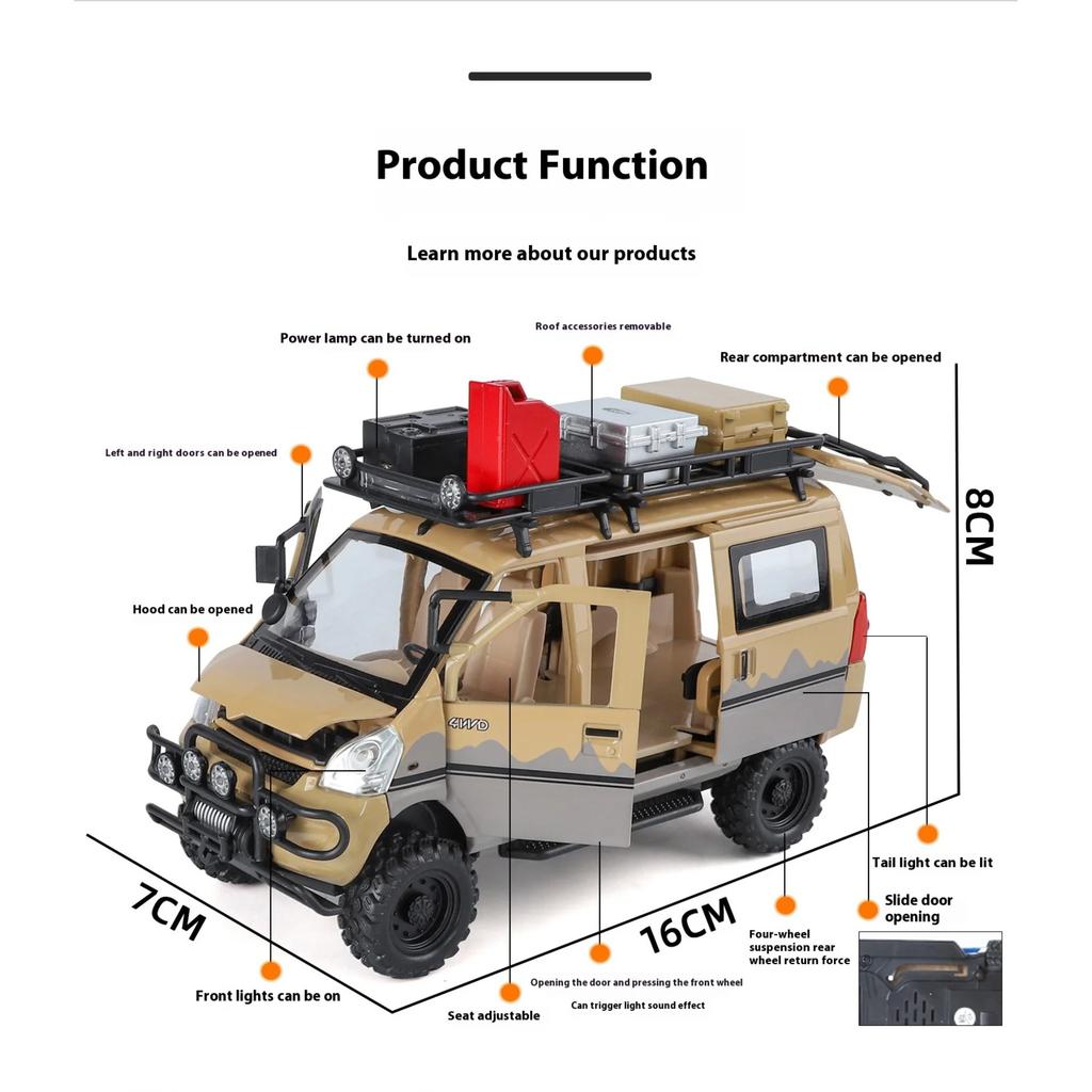 1/24 Wuling Rongguang Off-road Van Alloy Model, Cool Sound and Light, Four-wheel Shock Absorption, Exquisite Desktop Ornaments, Christmas Gifts