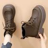 Women's Autumn/Winter Soft Leather Martin Boots, British Style, Mid Heel, Plus Cotton, Thick Sole, Versatile Ankle Boots