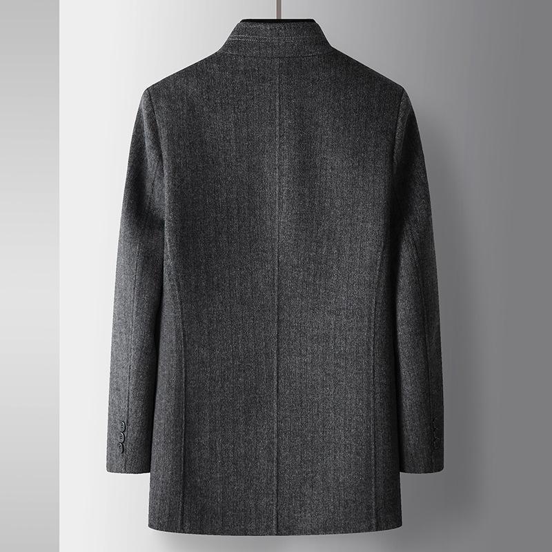 Herren Doppelseitige Wolljacke Abnehmbarer Weißer Entendaunen-Liner Nerz Stehkragen Mittel und Lang Wolle Wolljacke Business