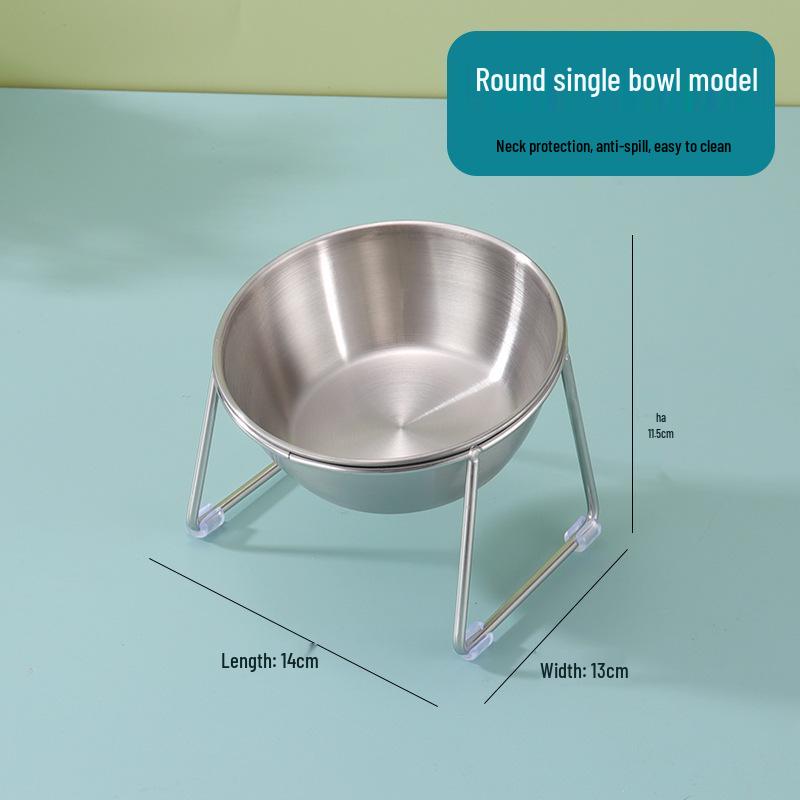Elevated 304 Stainless Steel Pet Bowl - Cat & Dog Water/Food Dish with Neck Protection Stand