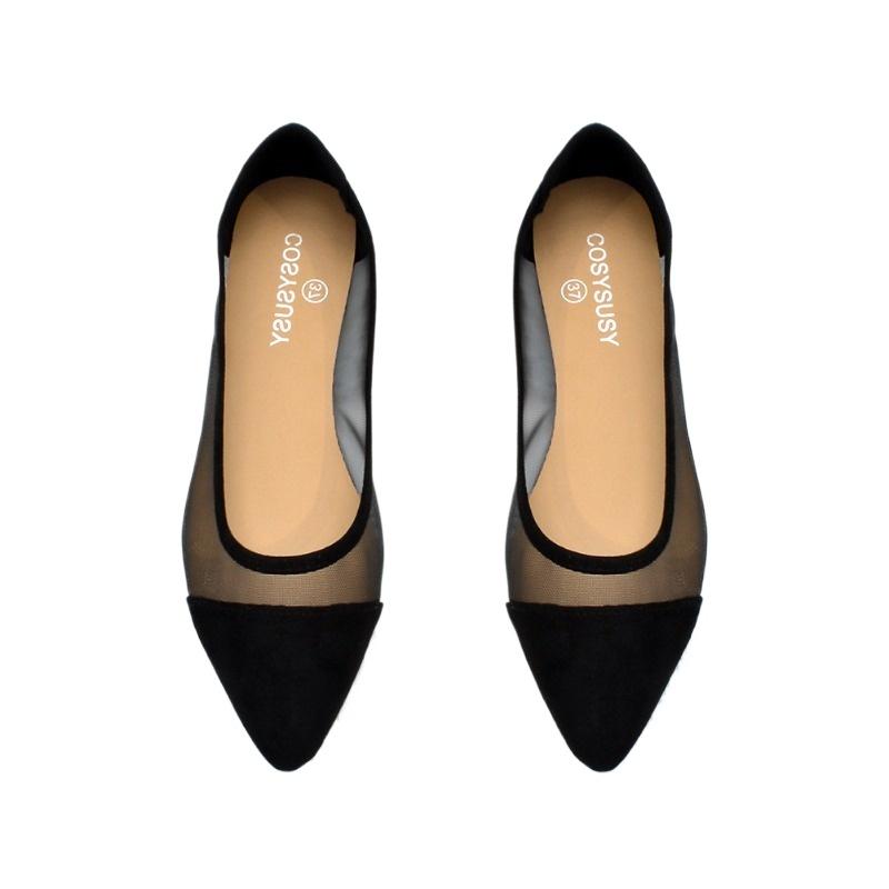 Fashion Women's Daily Shallow Mouth Fashion Mesh Women Shoes Elegant Pointed Spliced Flat Shoes Women's Casual versatile Sandals