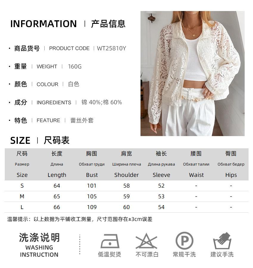 French Retro Perspective Lace Splicing Jacket European and American Foreign Trade Lapel Hollow Sunscreen Cardigan Lantern Long Sleeve Outer