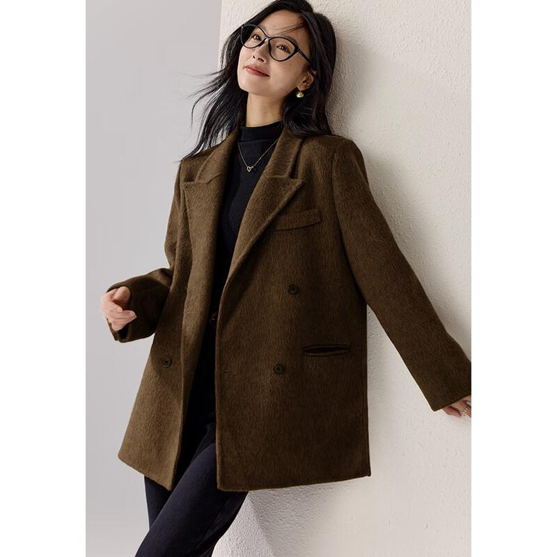 VICTORIA&VERA Alpaca-Wool Blend Padded-Shoulder Blazer Coat
