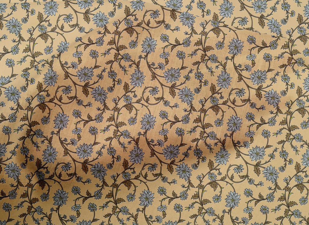 oneOone Cotton Cambric Marzipan Fabric Leaves & Flower Floral Sewing Material Print Fabric By The Yard 42 Inch