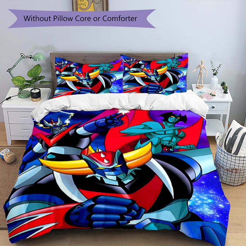 3pcs UFO Robot Grendizer7 Design Cover Set - HD Printed Bedding with 1 Cover and 2 Pillowcases - Perfect for Home and Dorm Decor