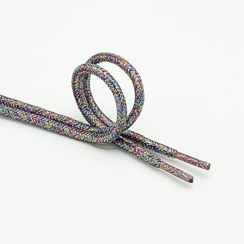 New Round Shiny Metallic Glitter Shoelaces Gold Silver Silk Shoe Laces Sports Canvas Casual Colorful Rainbow Gradient Shoelace