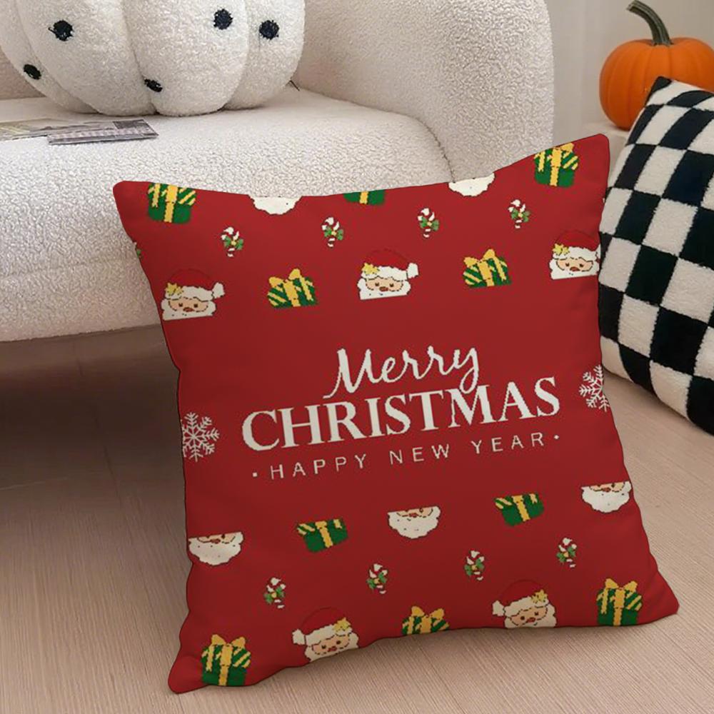 Merry Christmas Art Cushion Cover Throw Pillow Cover Hidden Button Durable Polyester Chair Cushion