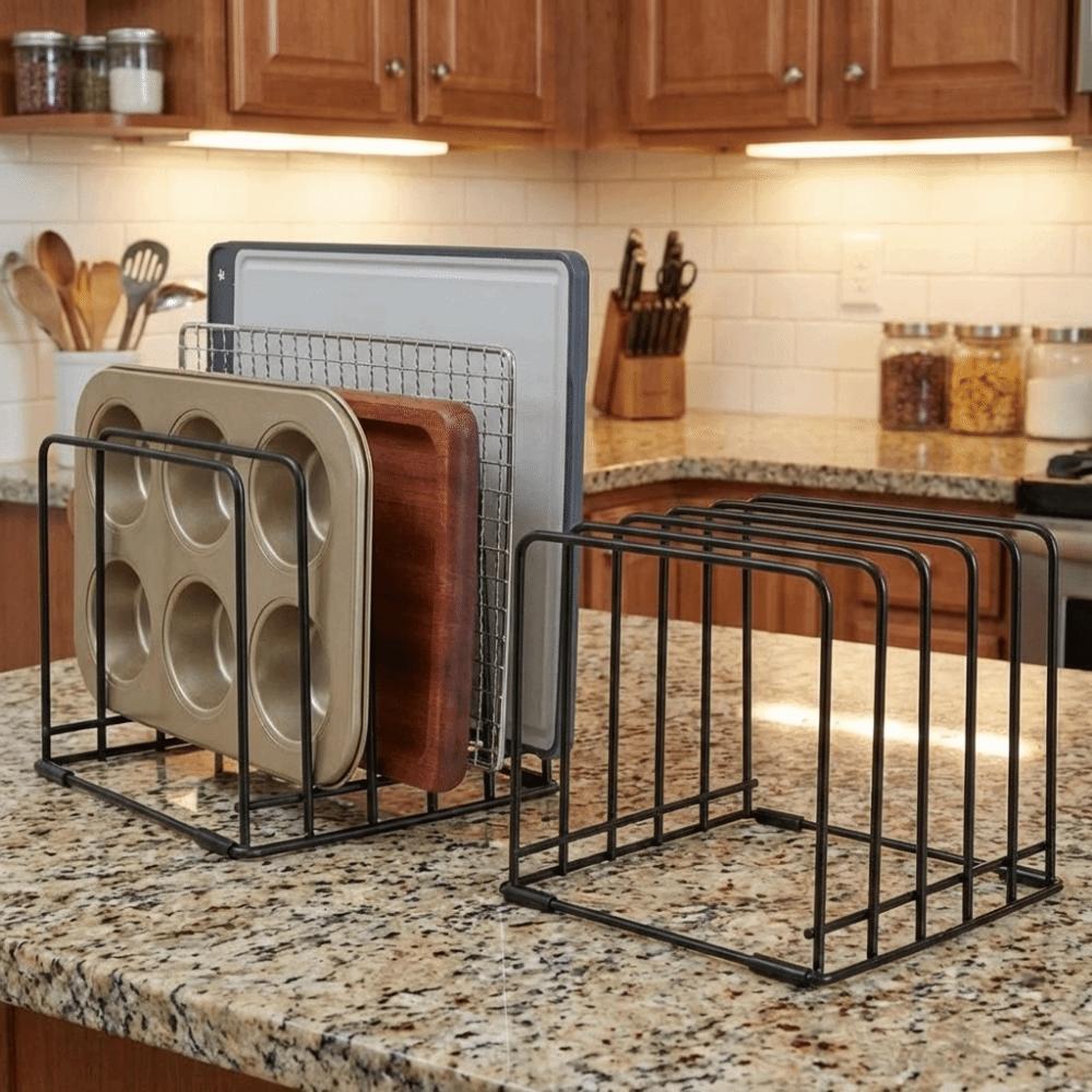 Heavy Duty 5 Slots Divided Rack Rust-Resistant Metal Dish Rack Cutting Board Storage Rack  Cabinet