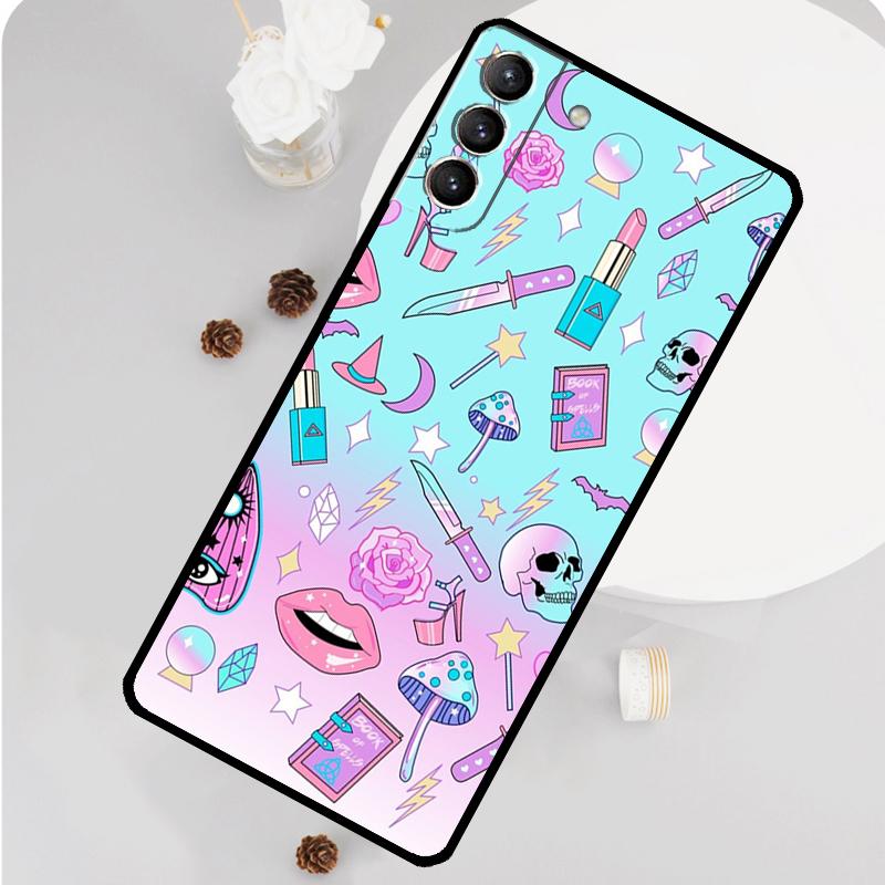 Girly Pastel Witch Goth Pattern Phone Case For Samsung Galaxy S25 S26 Ultra S20 S21 S22 S23 S24 S10 Plus S25 FE Funda Cover