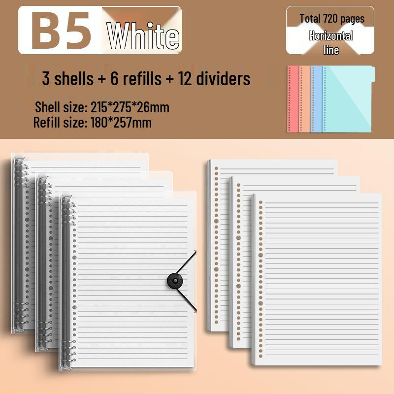 Comfortable B5 Loose-Leaf Notebook: Lined, Removable Binder, Simple Ins Style, Aesthetic Design, Ideal for Exams and High School Students.