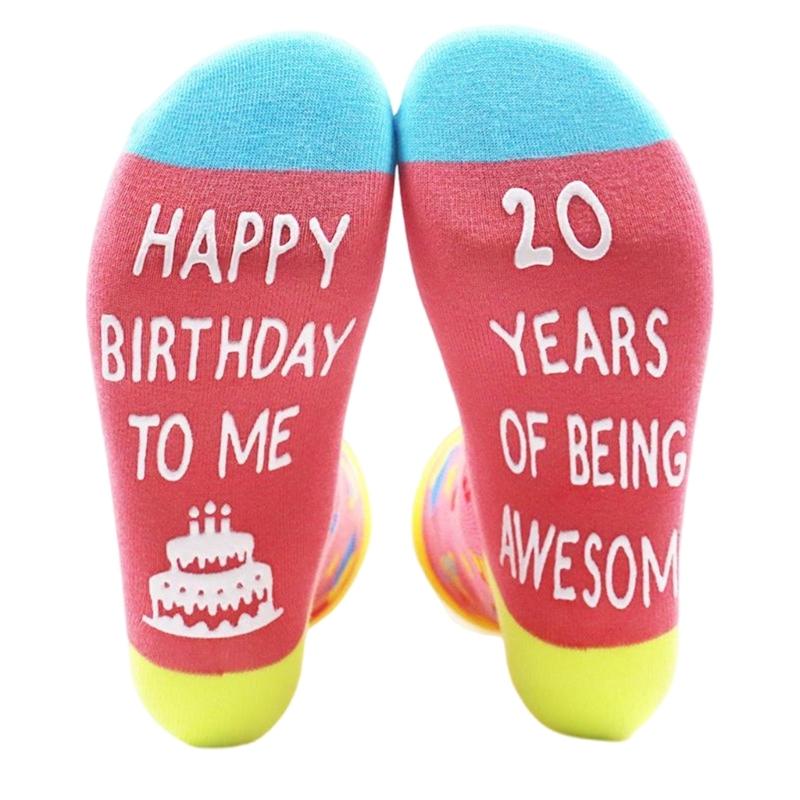 Festival Jacquard Socks with Blessing Letters Soles for Women Men Teens Aged 18 to 21 Cotton Birthday Party Hosiery