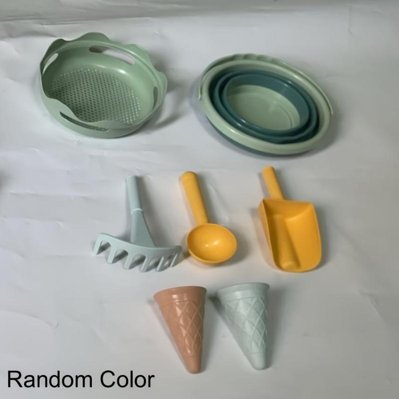 7pcs collapsible beach toy set with bucket, shovel & rake, space-saving portable for camping, random color, great gift for kids