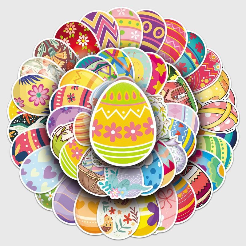 50 Easter Egg Stickers Colored Cartoon Graffiti Waterproof Decorative Hand Ledger