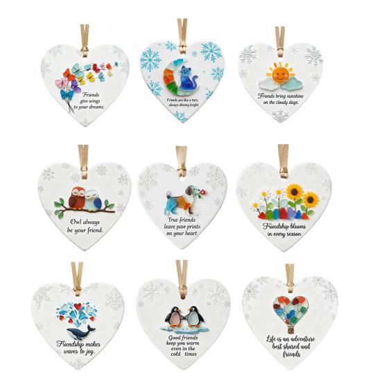 Heart-Shaped Sea Glass Friendship Ornament Handmade Sea Glass Art Christmas Animal Ornament Friendship Keepsake for Best Friends
