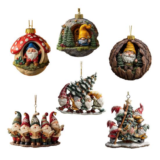 2D Gnome Christmas Tree Ornament Acrylic Gnome Hanging Ornament Cute Car Rearview Mirror Charm for Home Party Decor