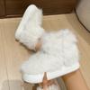 Fashion Fashion White Thick Plush Snow Boots Women Platform Fluffy Faux Fur Winter Boots Woman Comfort Slip On Warm Cotton Padded Shoes