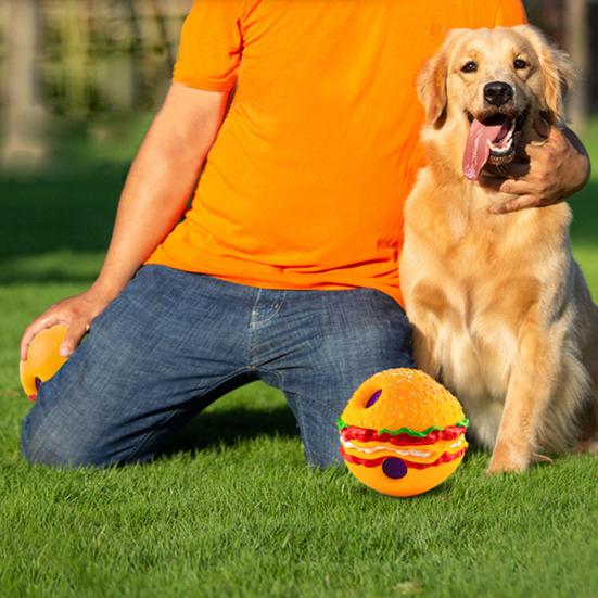 Haustierspielzeug, Burgerform, Kichergeräusch, lockt bissfest, Zahnpflege, multifunktionale Zahnreinigung, Spielspielzeug, Hund, wackelt, Kicherball, Heimtierbedarf
