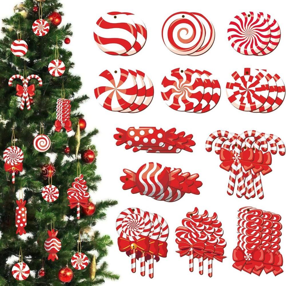 Christmas Candy Cane Wooden Ornaments,Tree Hanging Decor, Holiday Party Home Window Christmas Decoration Accessories