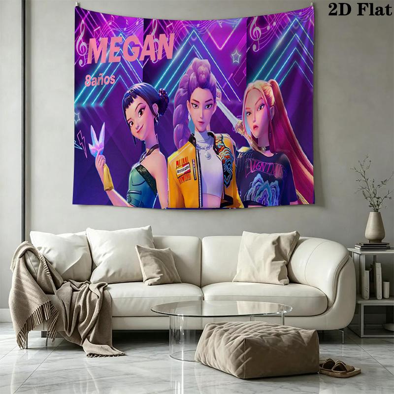 Demon Hunters Kpop Wall Tapestry Aesthetic Wall Hanging Printed Fabric Blanket Decorative Tapestries for Bedroom Living Room Home Decor