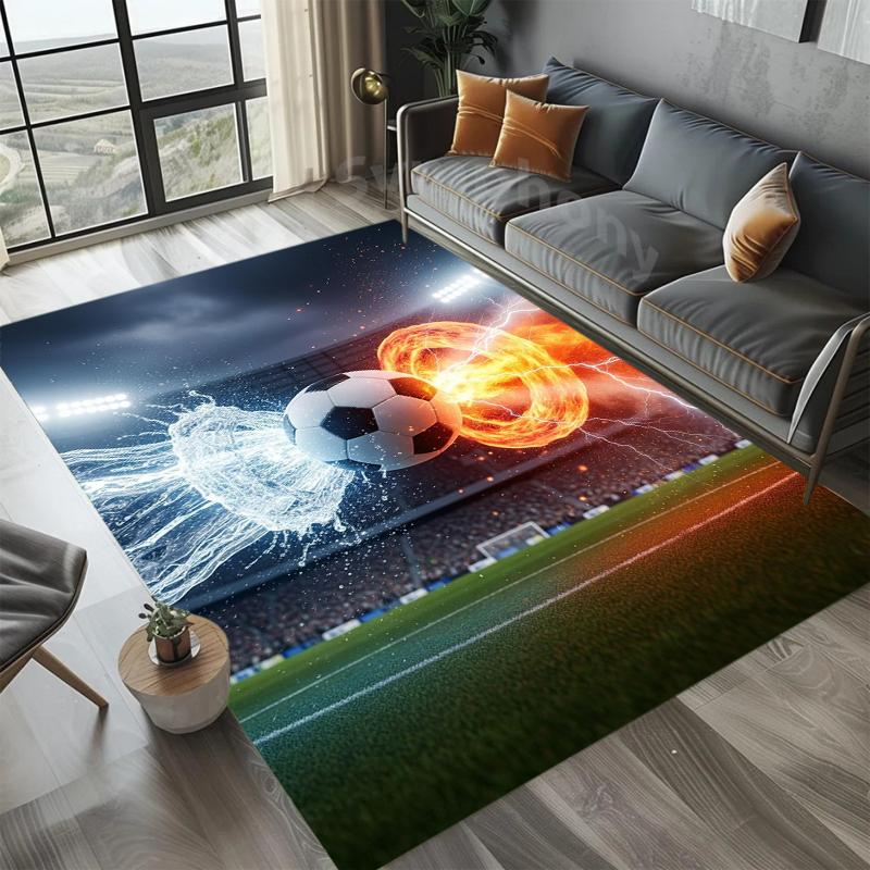 Trendy Colorful Graffiti Soccer Pattern Area Rug Street Art Style Non-Slip Floor Carpet for Living Rooms Teen Rooms