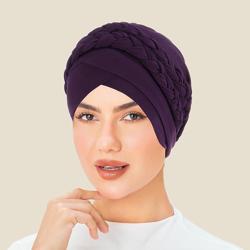1 buc Căciulă Wrap Turban Păr Împletit Pierdere Păr Pălărie Culoare Solidă Femei Eșarfă de Cap Cancer Chimioterapie Căciulă Musulman Poliester