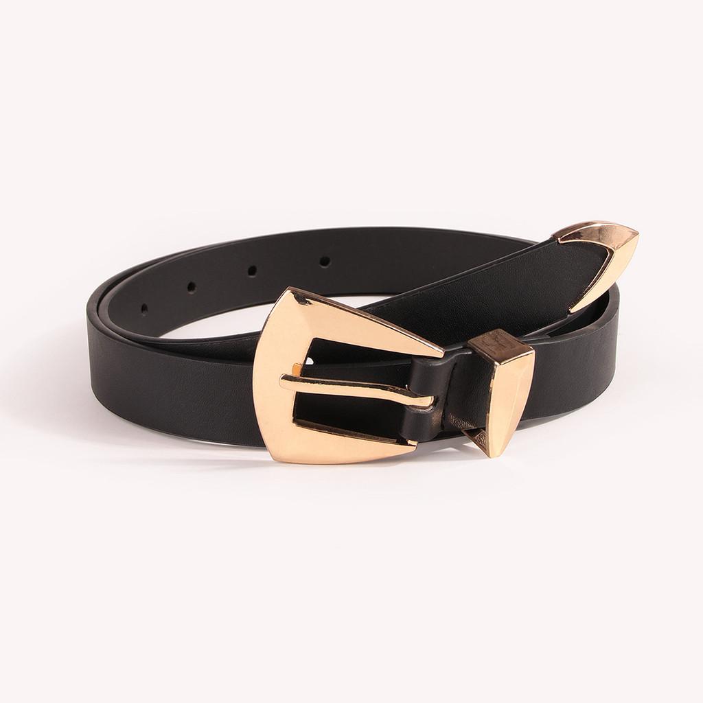 

Geometric Pattern Pu Leather Belt With Needle Buckle For Women Fashion Spring Bright Gold