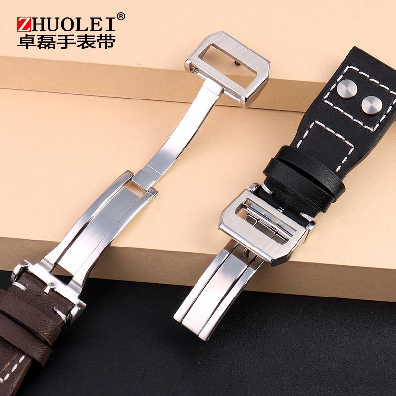 Für IWC Big Pilot Mark 18 Spitfire Braun blau Rindsleder Faltschließe Uhrenarmband Herren Echtes Leder Nieten Armband 21 22mm