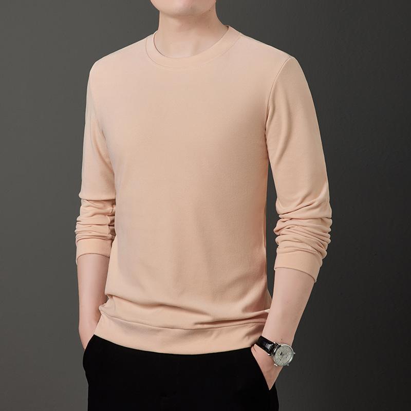 Men's Autumn and Winter Plus Fleece Round Neck Hoodie De Fleece Long Sleeve T-shirt Korean Version of Casual Hoodie Trend Fashion Base Top