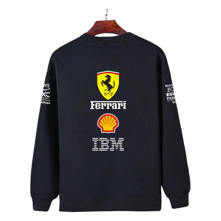Unisex Men Women Thicken Autumn and Winter F1 Ferrari Racing Print Crewneck Sweatshirt Casual Loose Long Sleeve Pullover Sport Streetwear