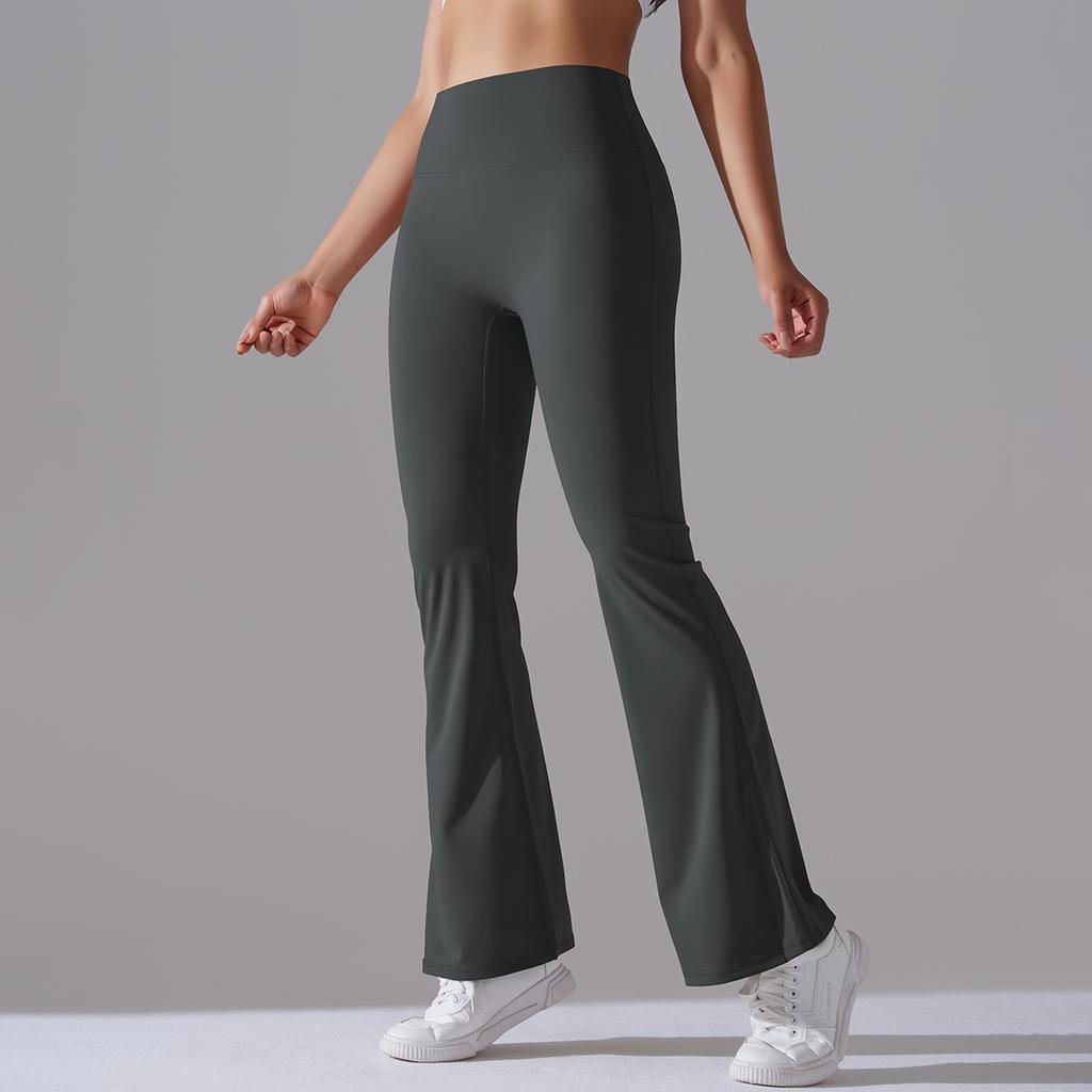 Klassiske ensfargede slengbukser yogabukser dame slankende hofte høy midje elastisk trening vide ben fitnessbukser dame