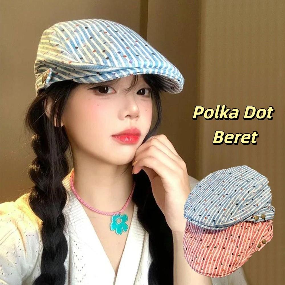 Vintage Stripped Berets Korean Painter Cap Fashion Polka Dot Beret Women