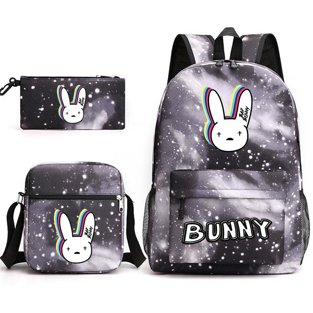 Popular Novelty Cool Bad Bunny Print 3pcs/Set Pupil School Bags Laptop Daypack Backpack Inclined Shoulder Bag Pencil Case