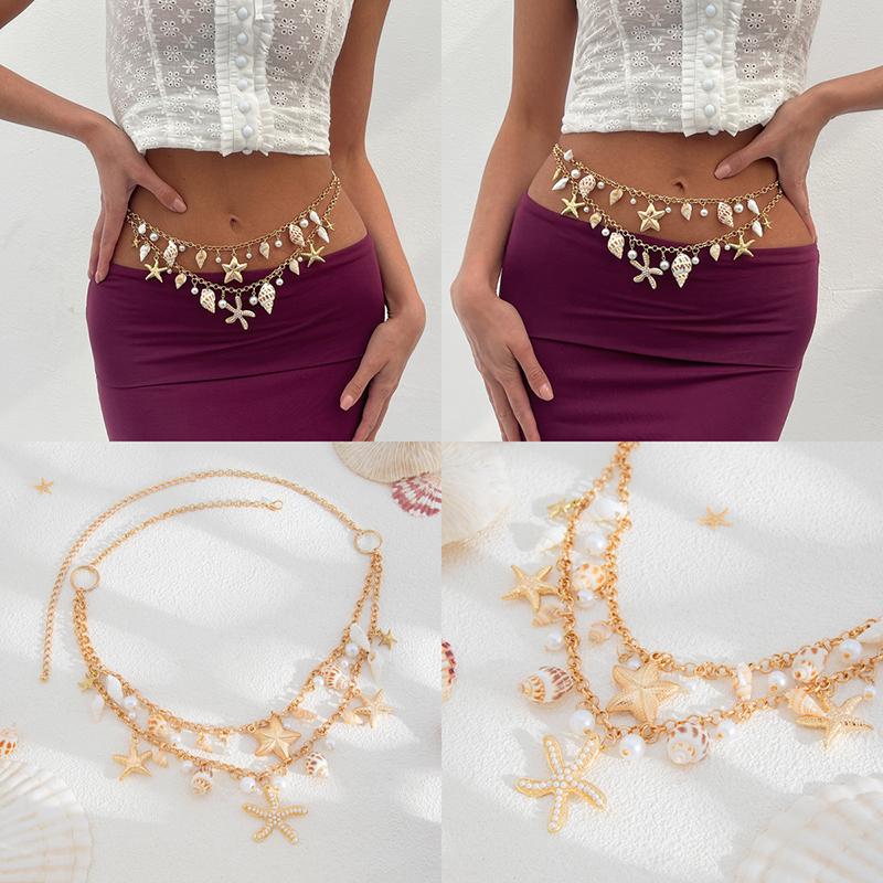  Natural Shell Conch Starfish Tassel Pendant Waist Chain For Women Girls Bohemian Style Retro Sexy Body Chain Gifts