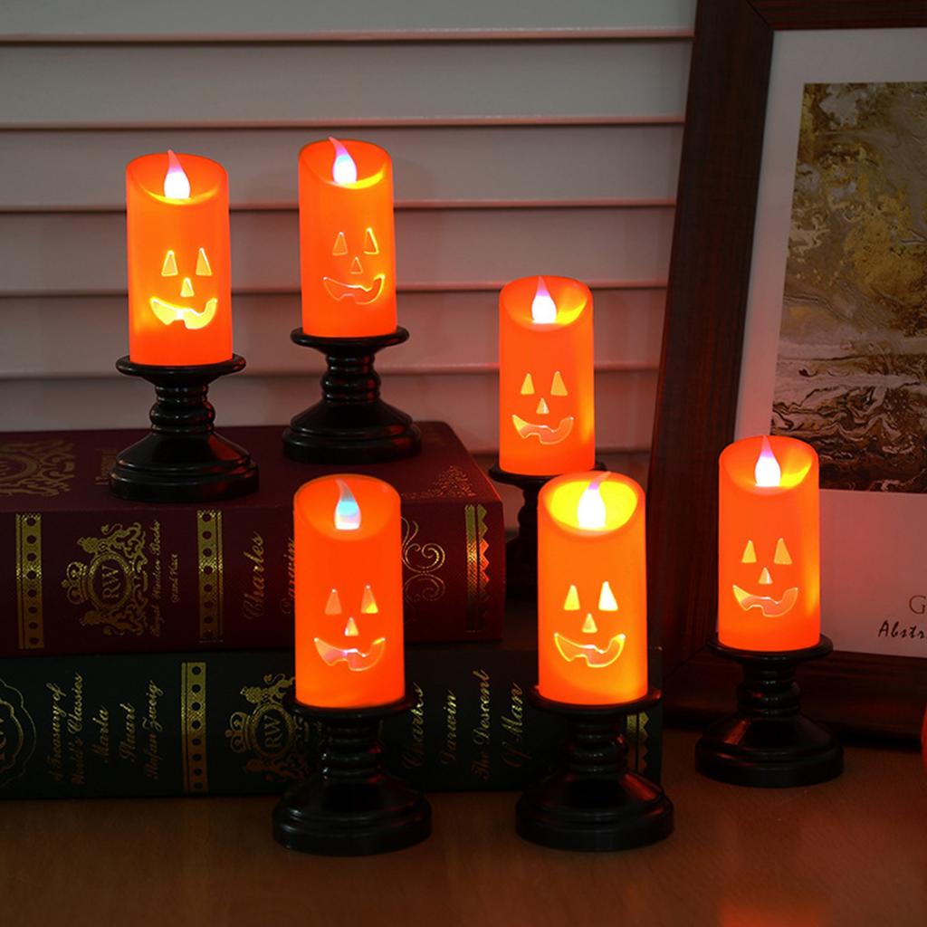 6PCS Pumpkin Candle Light, Orange Flameless Candle Lights LED Lamps Festival Decor Light For Halloween Party Table Centerpieces